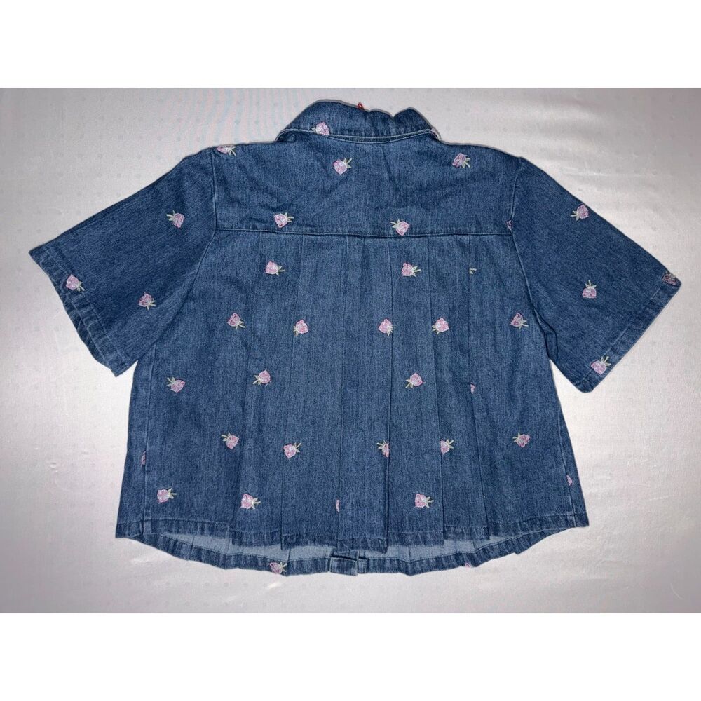 NWT Embroidered Floral Denim Button-Up | Size Large - Picture 2 of 5